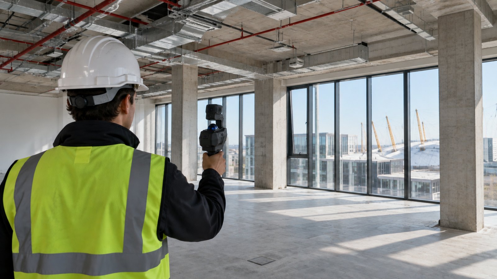Surveyor capturing a shell and core floor with the handheld kit