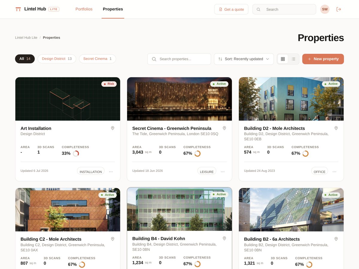 Lintel Hub, a portfolio of buildings